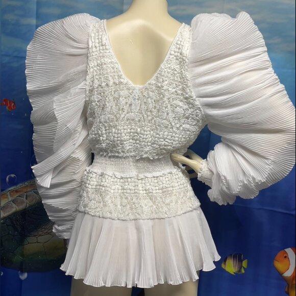 CHIO DI Stefania D Lace Dress With Plisse Sleeves - Picture 2 of 8